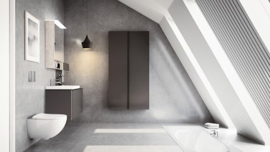 Moderná kúpeľňa v podkroví a kúpeľňový nábytok Acanto