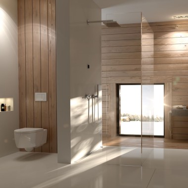 Kúpeľňa Geberit s drevenými panelmi
