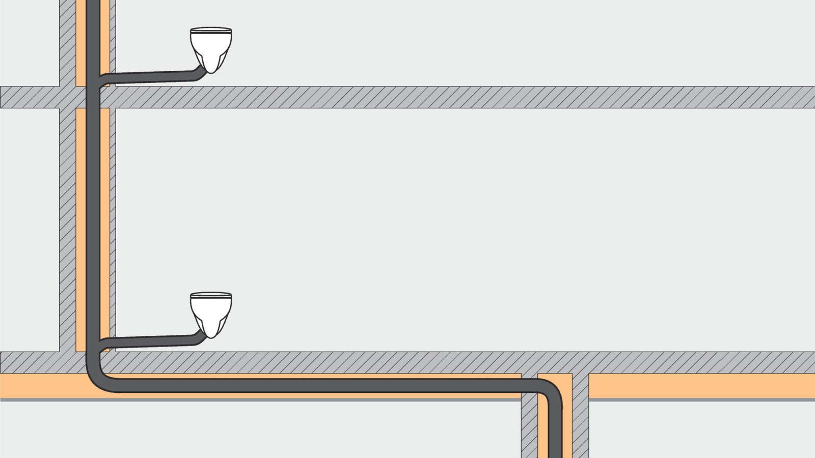 Kanalizačné systémy využívajúce Geberit SuperTube vyžadujú menej priestoru a poskytujú väčšiu voľnosť pri plánovaní. Kanalizačné systémy využívajúce Geberit SuperTube vyžadujú menej priestoru a poskytujú väčšiu voľnosť pri plánovaní.