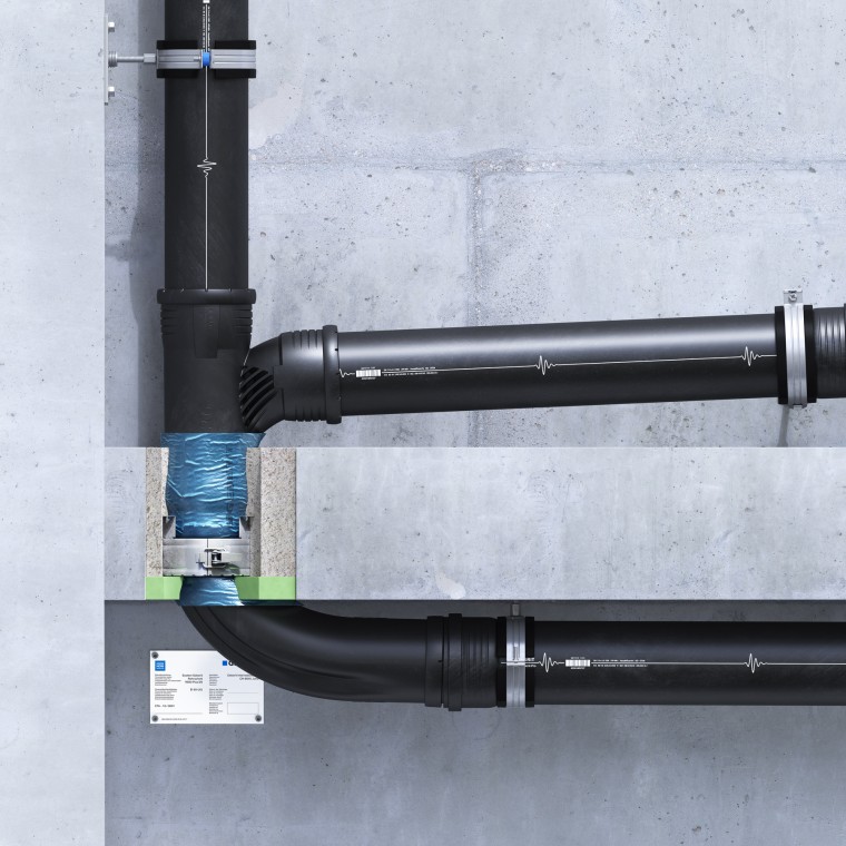 Protipožiarny uzáver Geberit RS90 Plus EN zabudovaný do stropu s izoláciou EPS/XPS Protipožiarny uzáver Geberit RS90 Plus EN zabudovaný do stropu s izoláciou EPS/XPS