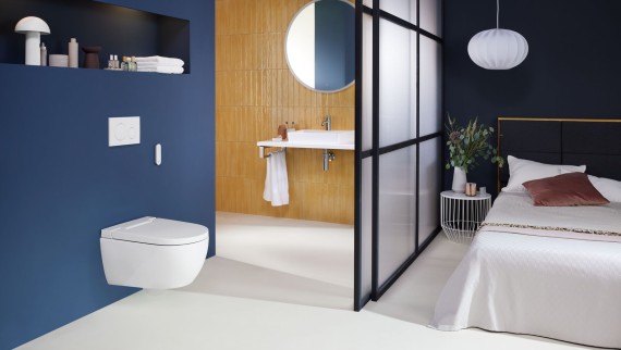 Sprchovacie WC Geberit Alba a tlačidlo Sigma20