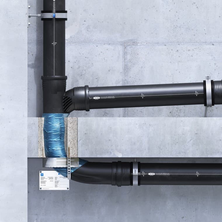 Geberit Silent-Pro SuperTube: Montáž protipožiarneho uzáveru v tvare U na povrchu stropu Geberit Silent-Pro SuperTube: Montáž protipožiarneho uzáveru v tvare U na povrchu stropu