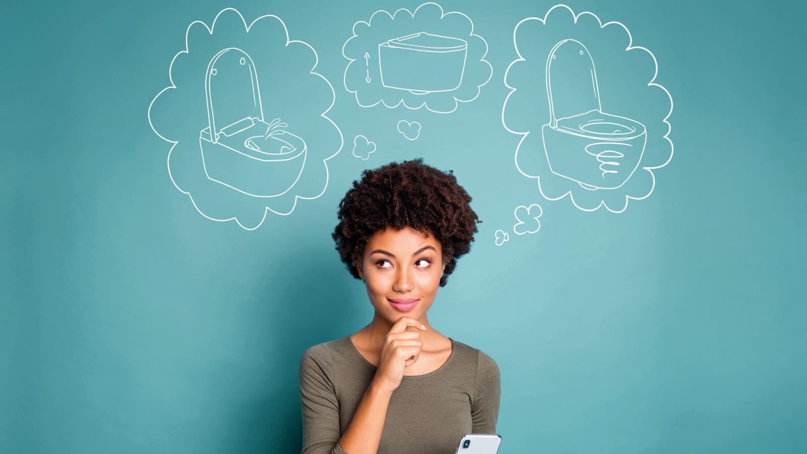 Žena premýšľa o svojej vysnívanej toalete Žena premýšľa o svojej vysnívanej toalete